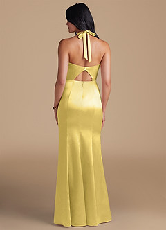 Azazie Emeria Bridesmaid Dresses Canary Sheath Side Slit Metallic Satin Dress image2