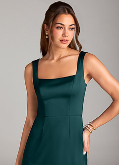 Azazie Flori Robes de demoiselle d'honneur Robe Fourreau en Satin extensible Fente Latérale Vert Pin image5