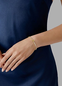 front 18K Gold Plated Stainless Steel Personalized Letter Zirconia Bracelet