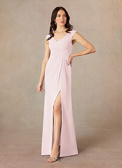 Azazie Sally Mother of the Bride Dresses Blushing Pink A-Line V-Neck Pleated Chiffon Dress image2