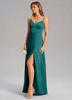 Azazie Talina Brautjungfernkleider A-Linie Stretch-Satin Kleid Pfau image4