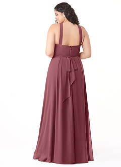 Azazie Dixie Bridesmaid Dresses Desert Rose A-Line Halter Pleated Chiffon Dress image10