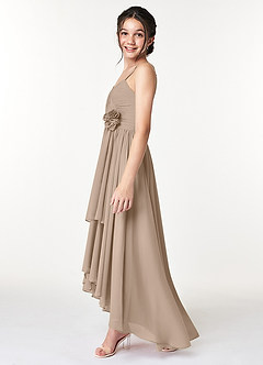 Azazie Catalina Junior Taupe A-Line Ruched Chiffon Dress image5