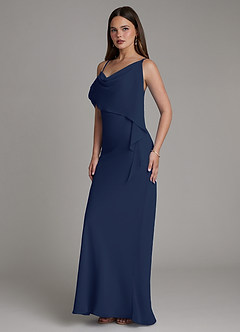 Azazie Yura Bridesmaid Dresses Dark Navy Mermaid Off the Shoulder Chiffon Dress image5