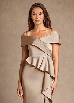 Azazie Dareia Mère de la mariée Robes Robe Sirène en Satin extensible Épaule décolletée Taupe image8