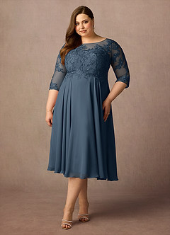 Azazie Marge Brudens mor kjoler A-Line Scoop Blonde Chiffon Te-længde Kjole image6