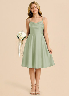 Azazie Bear Vestido de Salvia Polvorienta de Satén Elástico de Corte en A con Escote de Corazón image6