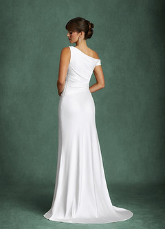 Azazie Ciara Wedding Dresses Diamond White Mermaid Off the Shoulder Stretch Satin Dress image3