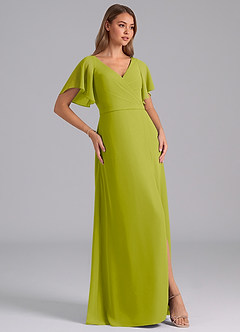 Azazie Ambrosia Bridesmaid Dresses Lemongrass A-Line Pleated Chiffon Dress image4