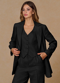 front Belicia Black 100% Linen Blazer