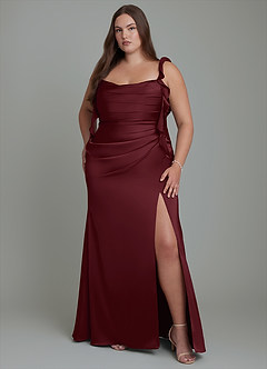 Azazie Jessamine Bridesmaid Dresses Cabernet Sheath Corset Stretch Satin Dress image8