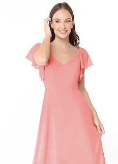 Azazie Syenna Brautjungfernkleider A-Linie Gestreift Chiffon Kleid Koralle image5
