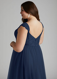 Azazie Luxi Bridesmaid Dresses Dark Navy A-Line Pleated Tulle Dress image11