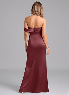 Azazie Lisbeth At-home Try On Dresses Desert Rose Mermaid Off the Shoulder Stretch Satin Convertible Dress image7