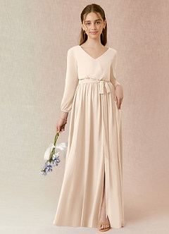 Azazie Angelica Junior White Alabaster A-Line Pleated Chiffon Dress image1