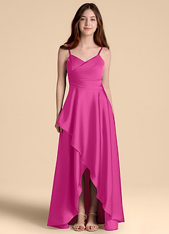 Azazie Prisha Junior A-Linie Plissee Stretch-Satin Kleid Fuchsia image5