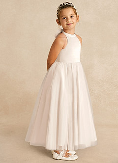 Azazie Bev Robe Demoiselle D'honneur Fillette Robe Trapèze en Tulle Convertible Albâtre Blanc image8