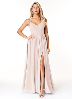Azazie Dominic Bridesmaid Dresses Rose Petal A-Line V-Neck Pleated Chiffon Dress image1