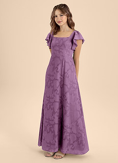 Azazie Bondi Junior Wisteria A-Line Bow Floral Burnout Dress image3