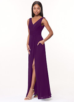 Azazie Karina Bridesmaid Dresses Grape A-Line Pleated Chiffon Dress image3