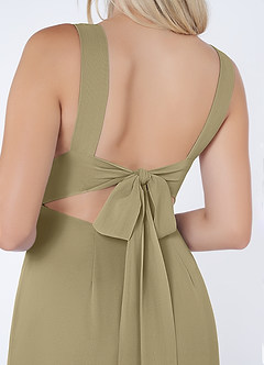 Azazie Christiana Robes de demoiselle d'honneur Robe Trapèze en Mousseline de soie Col V plissé Vert Mousse image6