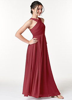 Azazie Kaleigh Junior Pomegranate A-Line Pleated Chiffon Dress image3