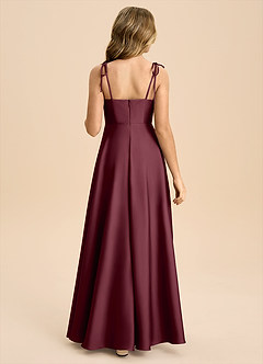 Azazie Popsy Junior A라인 절하다 스트레치 새틴 플로어 길이 주니어 신부 들러리 드레스 image2