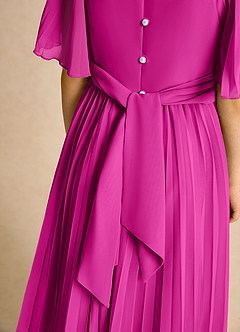 Azazie Gisele Abiti da Ragazza di Fiori Abito A-Line in Chiffon Plissettato Fucsia image7