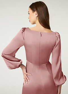Azazie Mel Brudtärnklänningar Klänning av Tubklänning i Stretch Satin Långärmad Dammig Ros image6
