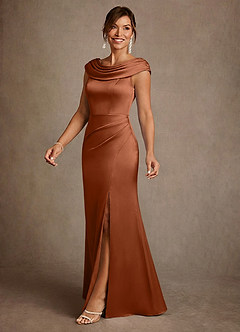 Azazie Irvine Mother of the Bride Dresses Copper A-Line Pleated Stretch Satin Dress image1