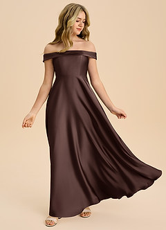 Azazie Sissy Junior Vestido de Ganache de Satén Elástico de Corte en A con Vestidos sin tirantes image5