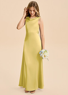 Azazie Kiki Junior Canary A-Line Bow Stretch Satin Dress image4