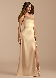 Azazie Trina Brautjungfernkleider A-Linie One-Shoulder Metallischer Satin Kleid Gold image4