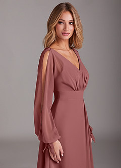 Azazie Matilda Bridesmaid Dresses Amethyst A-Line Long Sleeve Chiffon Dress image7