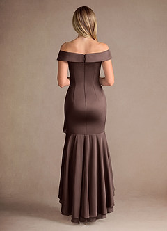 Azazie Billings Mother of the Bride Dresses Ganache Mermaid Off the Shoulder Stretch Satin Dress image4