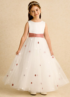 Azazie Cricket Abiti da Ragazza di Fiori Abito Principessa in Raso Opaco Plissettato Avorio Mai Tai image4