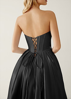 Emmanuelle Noir Robe de bal trapèze à volants en mousseline satinée image6