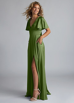 Azazie Kimber Bridesmaid Dresses Juniper A-Line Ruched Stretch Satin Dress image6