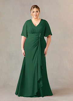 Azazie Carson vestidos de madre de la novia Vestido de Verde Oscuro de Gasa de Corte En A con Encaje de cuello en V image6