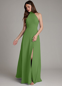 Azazie Myra Bridesmaid Dresses Basil A-Line High Neck Chiffon Dress image4