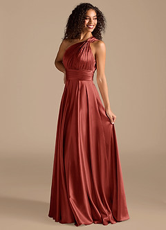 Azazie Charlize Brautjungfernkleider A-Linie One-Shoulder Metallischer Satin Kleid Terrakotta image5