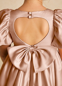 Azazie Muffin Flower Girl Dresses Champagne Rose A-Line with Sleeves Matte Satin Dress image4