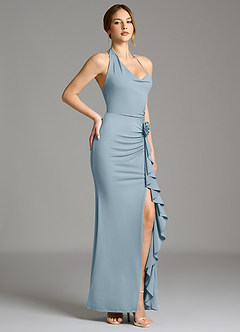 Azazie Gwyneth Bridesmaid Dresses Dusty Blue Mermaid Pleated Premium Stretch Jersey Dress image3