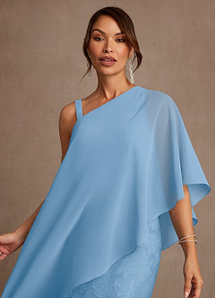 Azazie Wilma Mère de la mariée Robes Robe Fourreau en Blumen-Burnout Une épaule Poudre Bleue image5