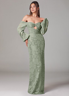 Azazie Lainie Bridesmaid Dresses Agave Sheath Long Sleeve Floral Burnout Dress image1