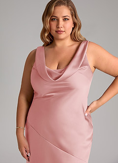 Azazie Rylina Vestidos de damas de honor Vestido de Rosa Empolvado de Satén Elástico de Corte Sirena image12