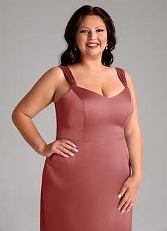 Azazie Denice Bridesmaid Dresses Antique Rose Sheath Pleated Stretch Satin Dress image7