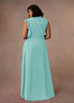Azazie Narine Mother of the Bride Dresses Aqua A-Line High Neckline Pleated Chiffon Dress image9