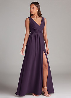 Azazie Tanicia Bridesmaid Dresses Plum A-Line Pleated Chiffon Dress image3