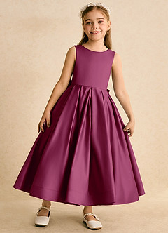 Azazie Cailee Flower Girl Dresses Mulberry Ball-Gown Pleated Matte Satin Dress image5